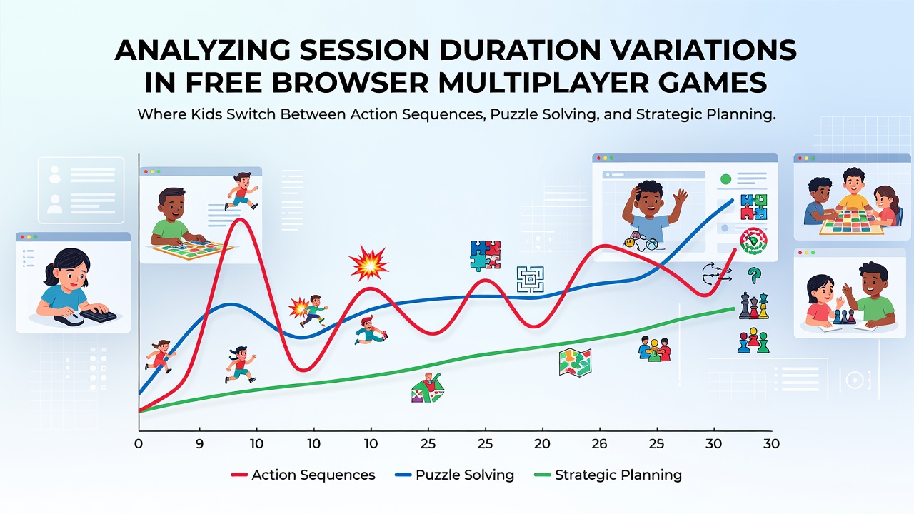 Children engaged in browser-based multiplayer game sessions blending action, puzzles, and strategy