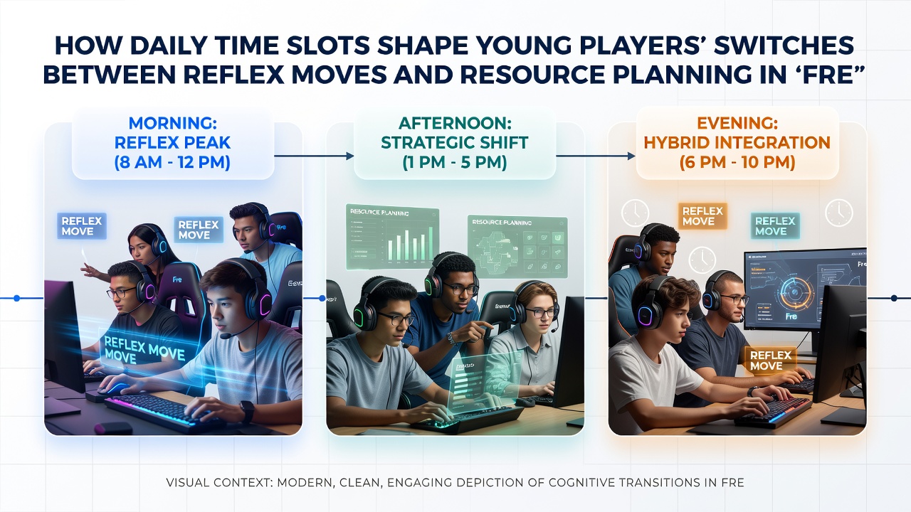 Group of children coordinating reflex moves and resource allocation during afternoon browser game sessions