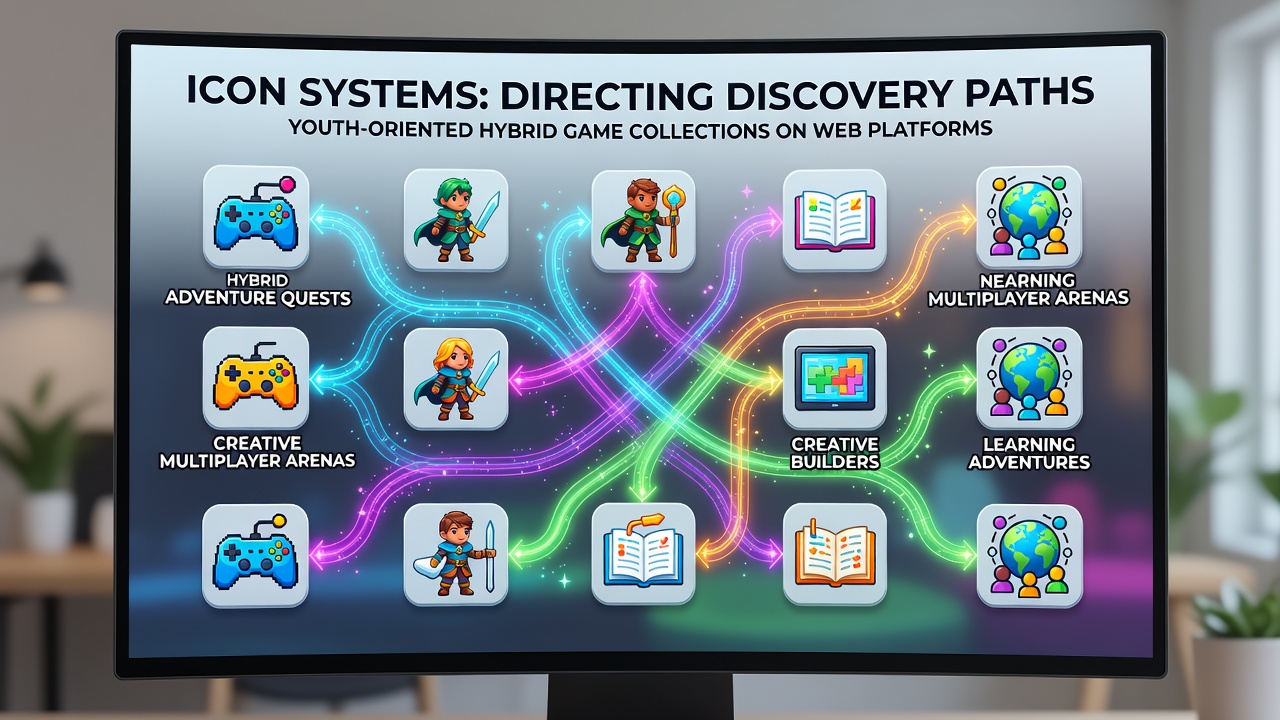 Close-up view of filter panel with icons for reflex, logic, and planning elements in a browser-based youth game collection