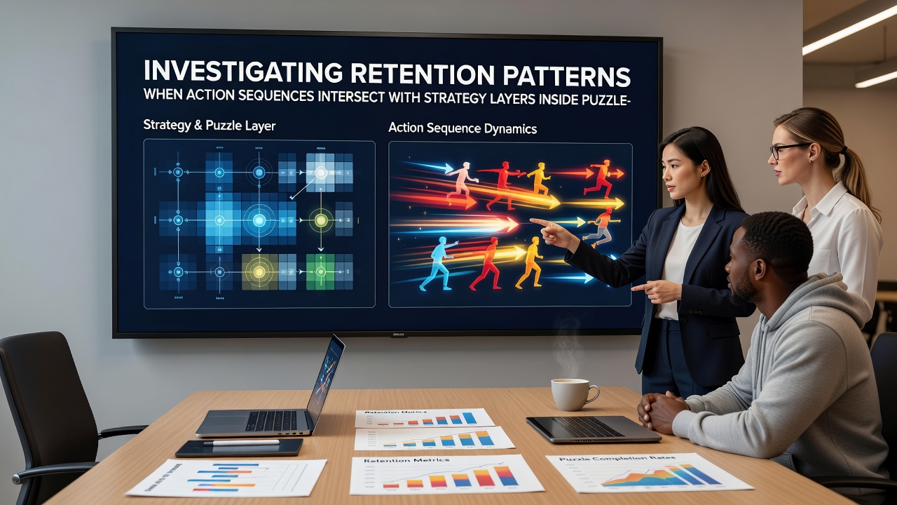 Dashboard screenshot showing retention metrics and player progression paths in puzzle multiplayer environments