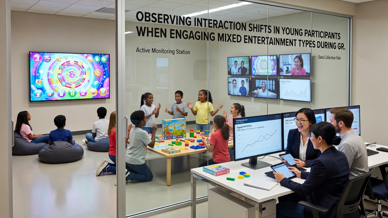 Group of young players collaborating on a browser-based multiplayer session mixing genres