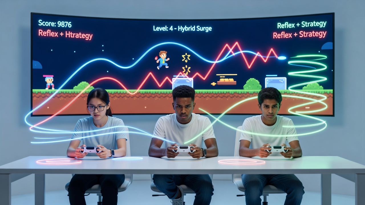 Group of young players coordinating strategies during a browser multiplayer session involving both action and planning components